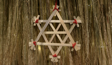 wooden snowflake design, used for christmas decorationの写真素材