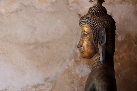 Ancient statue of buddha in Si Saket temple at Vientiane-Laosの写真素材