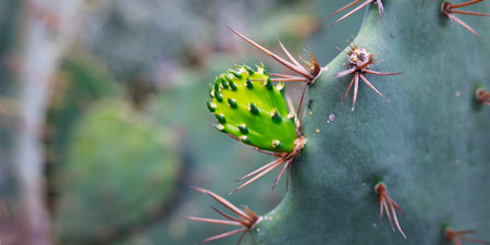 Close up of a cactus with thorns in the garden.の写真素材
