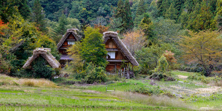 Minka, traditional old Japanese wooden houses in Gifu provinceの写真素材