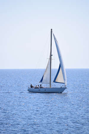 Sailing boat on the sea mediterranean sea under full sail