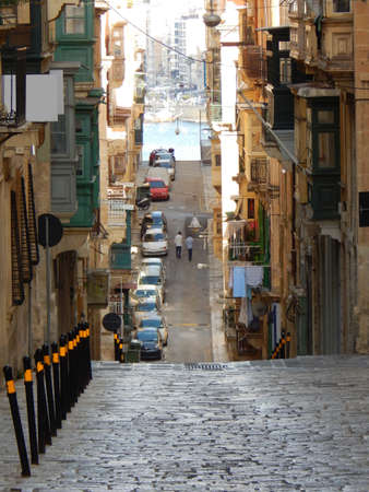 Steep road in Valletta, Malta, leading to the harbor