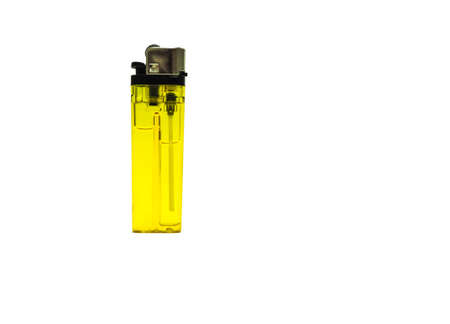 yellow lighter isolated on the white backgroundの写真素材