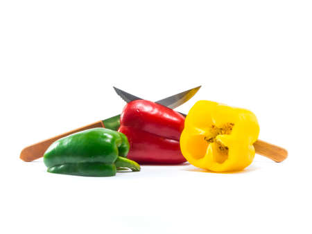 Bell pepper is ingredient in a healthy diet on white backgroundの写真素材