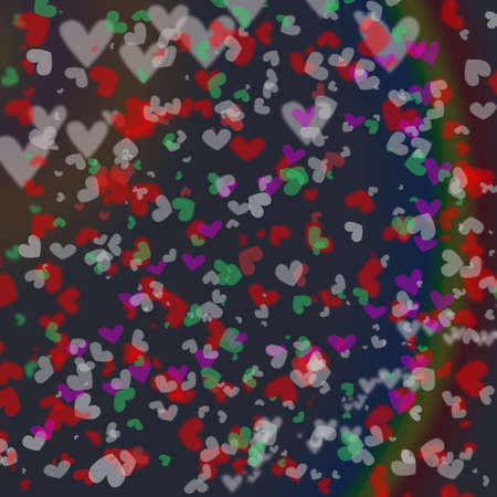 colorful heart bokeh motion blur on smooth dark backgroundの写真素材