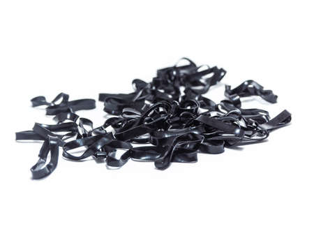Black rubber band use in all hair on white backgroundの写真素材