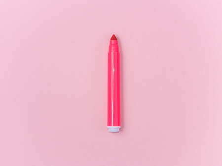 pink magic pen on center pink backgroun, minimal concept and similarities differencesの写真素材