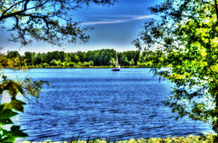 sailboat on a lakeの写真素材