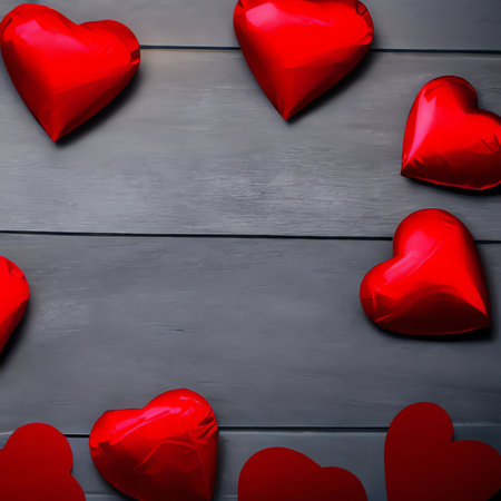 valentine's day background, deep red color, heart shapes, romanceの写真素材