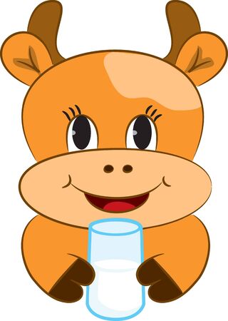 Cartoon baby cow with glass of milkのイラスト素材