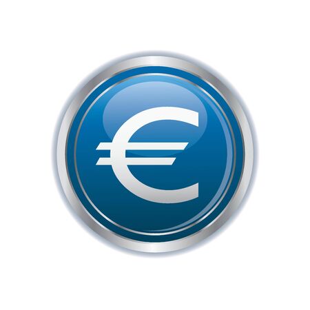Euro icon on the blue with silver button  Vector illustrationのイラスト素材