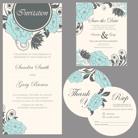 Wedding invitation set  thank you card, save the date card, RSVP card のイラスト素材