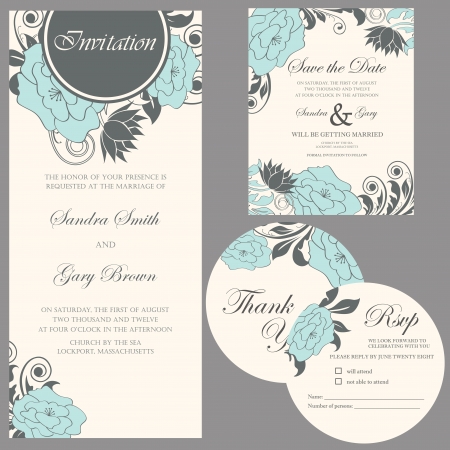 Wedding invitation set  thank you card, save the date card, RSVP card