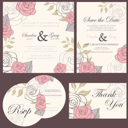 Wedding invitation cards set  thank you card, save the date card, RSVP card のイラスト素材