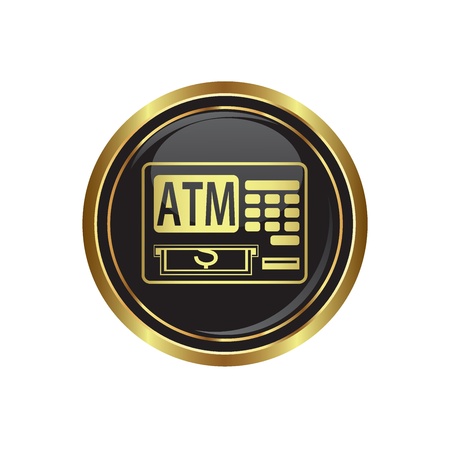 ATM cashpoint icon on black with gold button illustrationのイラスト素材