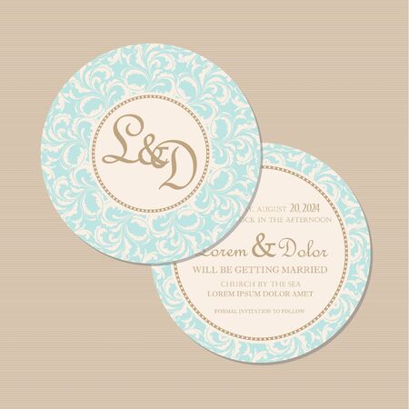 Round, double-sided vintage wedding invitationのイラスト素材