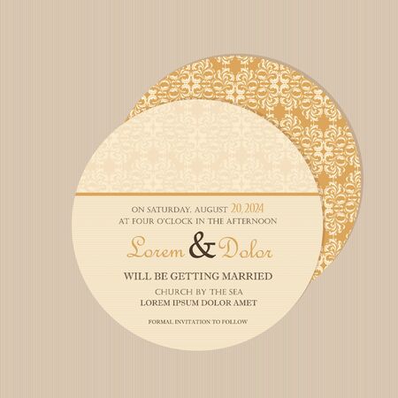 Round, double-sided floral wedding invitation or announcement card  のイラスト素材