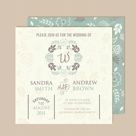 Wedding invitation or announcement card with beautiful floral backgroundのイラスト素材