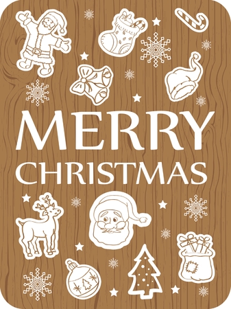 Christmas Greeting Card on Wood Background. Vector illustrationのイラスト素材