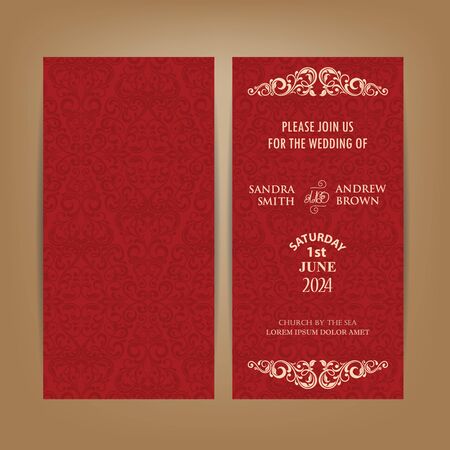 Red wedding vintage invitation card or announcement.のイラスト素材