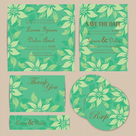 Wedding invitation cards set (thank you card, save the date card, RSVP card)のイラスト素材