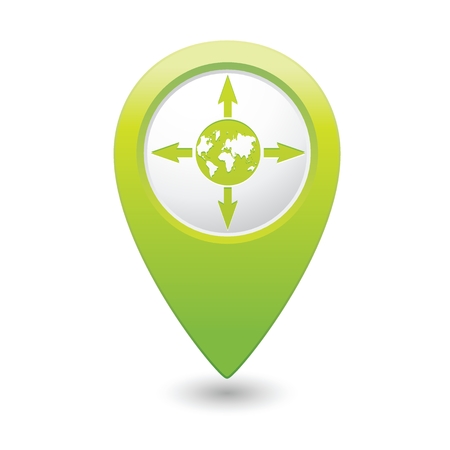 Green pointer with arrows and globe icon. Vector illustrationのイラスト素材