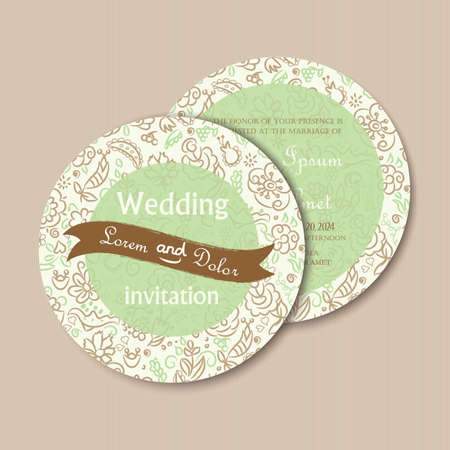 Round, double-sided vintage wedding invitation.のイラスト素材