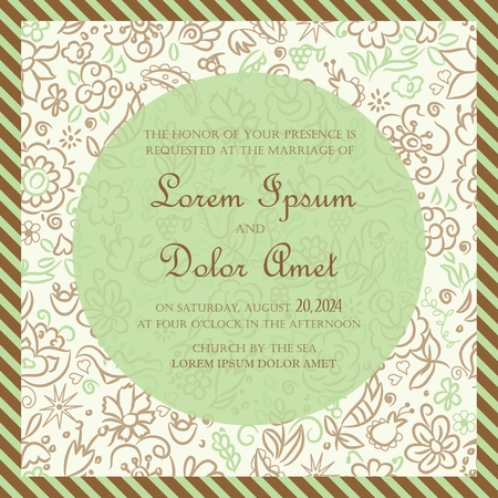 Wedding invitation or announcement card with beautiful green floral background.のイラスト素材