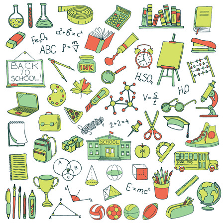 Hand drawn school icons set. Vector illustration.のイラスト素材