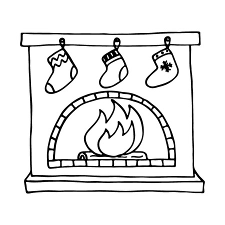 Christmas fireplace on white background. Vector illustration.のイラスト素材