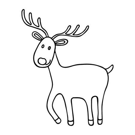 Cartoon Christmas deer icon. Vector doodle illustrationのイラスト素材