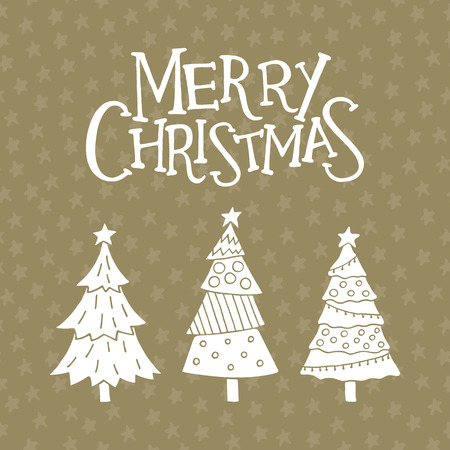 Merry Christmas card with cute christmas trees. Vector Illustration.のイラスト素材