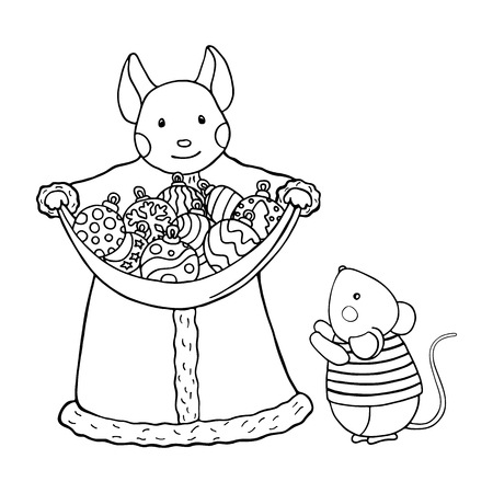 Mother mouse with christmas balls and cute mousy.のイラスト素材