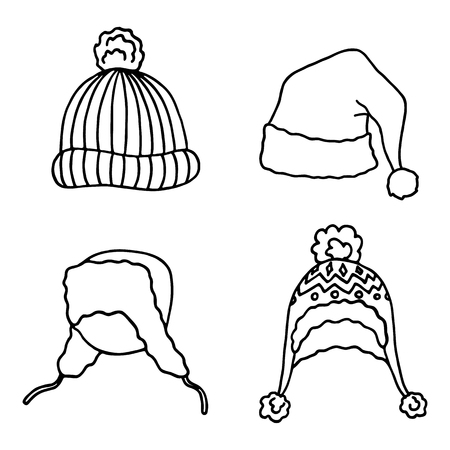 Cute vector winter hats set.のイラスト素材