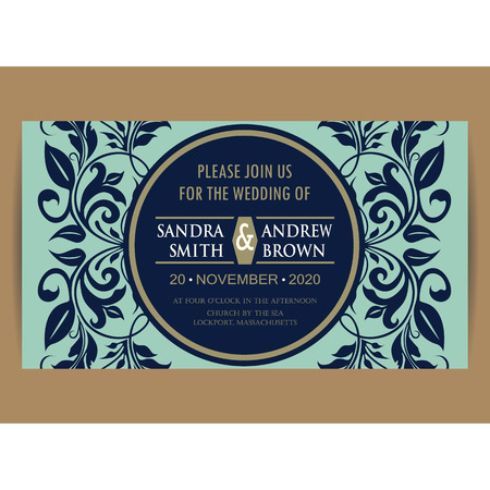 Navy blue floral wedding invitation cardのイラスト素材