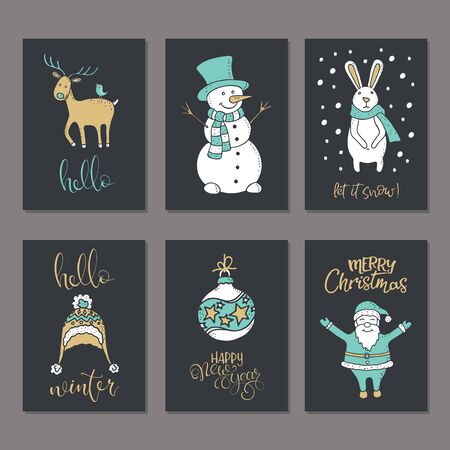 Christmas greeting or invitation decorated cards setのイラスト素材