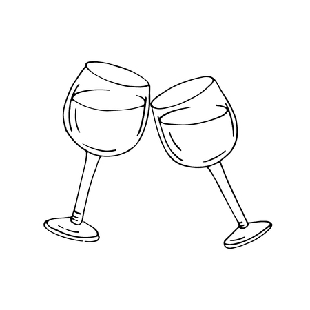 Two glasses of wine. Outlined on white backgroundのイラスト素材