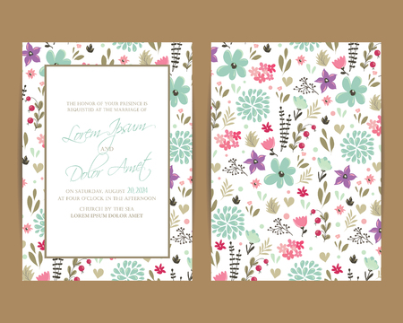 Wedding invitation or announcement card with floral backgroundのイラスト素材