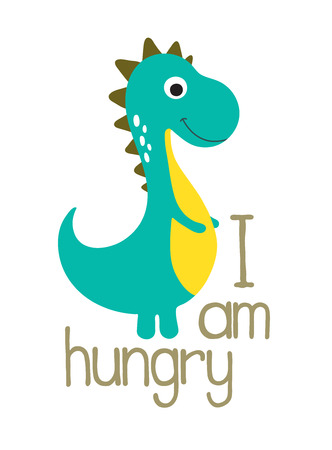 Cute dino illustration. I am hungryのイラスト素材