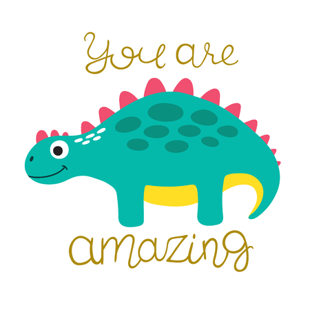 Cute cartoon dino illustration. Be wild and freeのイラスト素材
