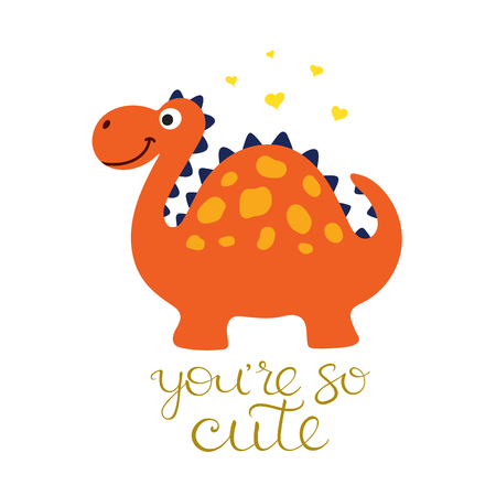 Cute cartoon dino illustration. You are so cuteのイラスト素材