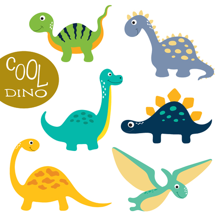 Cute dino illustrations set on white backgroundのイラスト素材