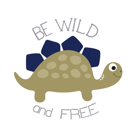 Cute cartoon dino illustration. Be wild and freeのイラスト素材