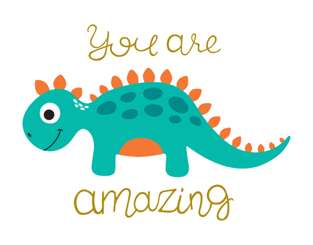 Cute cartoon dino illustration.You are amazingのイラスト素材