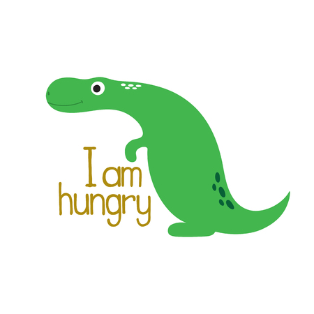 Cute cartoon dino illustration. I am hungryのイラスト素材