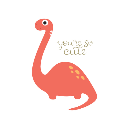 Cute cartoon dino illustration. You are so cute text.のイラスト素材