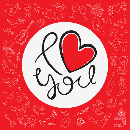I Love You. Background with icons for Valentine's day. Vector illustrationのイラスト素材