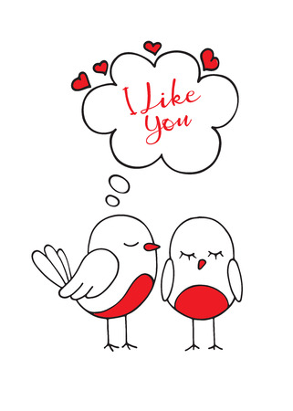 Birds in love. The cute card for Valentine's Day, the backgroundのイラスト素材