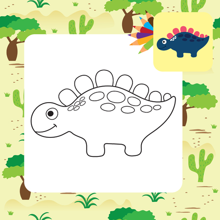 Cute cartoon dino coloring page. Vector illustrationのイラスト素材