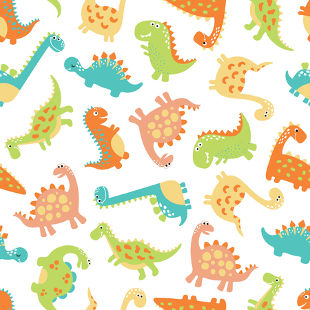 Cute dino seamless pattern vector illustrations on white backgroundのイラスト素材